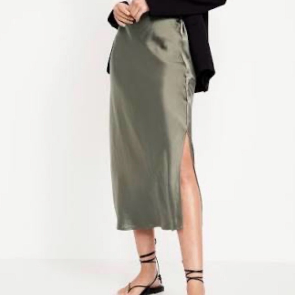 Old Navy Olive Green Satin Skirt